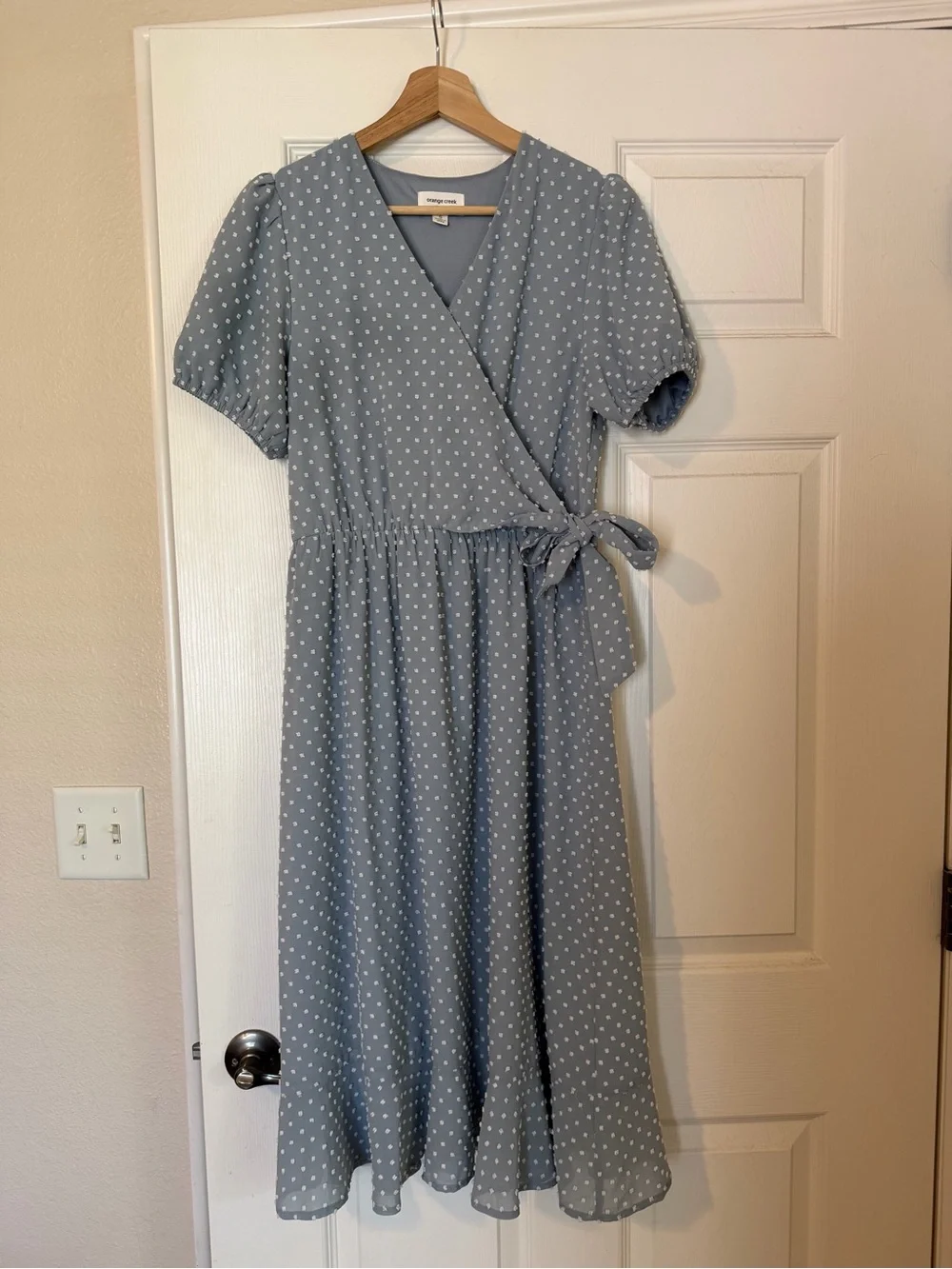 orange creek Blue Polka Dot Wrap Midi Dress
